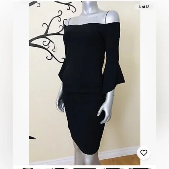 bebe Black Off The Shoulder Dress Midi - Picture 3 of 9